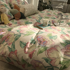A5L Warm Rural Style Floral Bedding Set of Four Full Cotton Pure Cotton Literary 1.5m Bedspread and Sheet Set