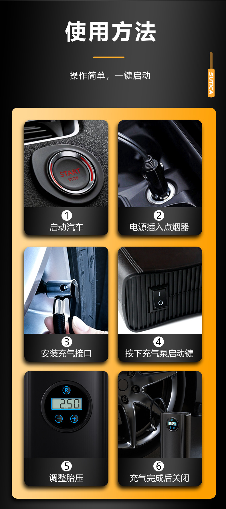 Portable Car Air Pump with Wireless Tire Pressure Measurement, Portable Air Pump for Car Tires
