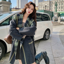 两面穿绿色格子双面呢子大衣女秋冬2025年冬季新款小个子毛呢外套