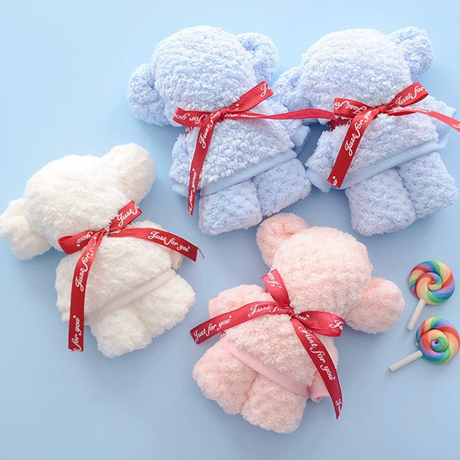 Coral soft towel, scarf for face washing, with little bears, Birthday gift, wholesale