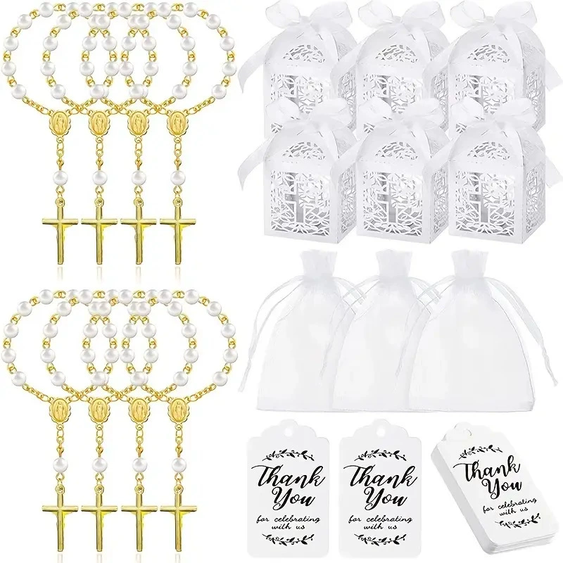 Популярный браслет Amazon с имитацией жемчуга и крестом, благословение, крестильный четки для мужчин и женщин, модный автомобильный кулон, подарок для вечеринки