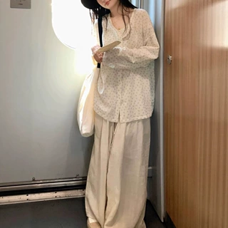 芋头 午后光影微透碎花小衫防晒宽松衬衫慵懒风长袖衬衣外套
