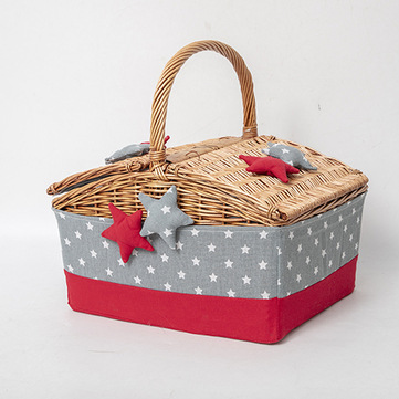 Cesta de picnic portátil de caña pastoral plegable con cubierta de cesta de comida para fotos accesorios cesta de picnic de excursión al aire libre