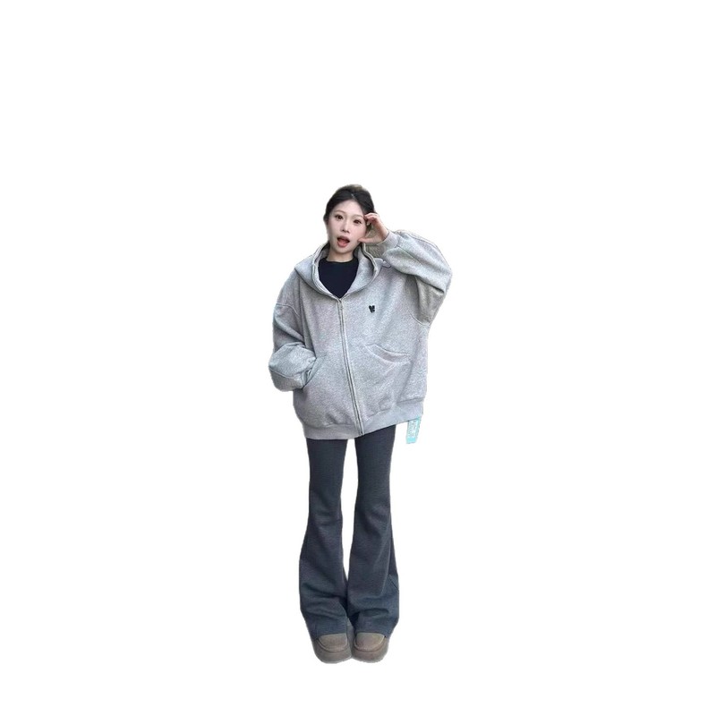 早秋韩系灰色连帽卫衣外套女秋季2025新款小个子宽松oversize上衣|undefined