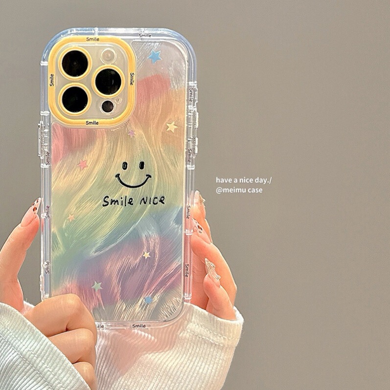 Rainbow Smiley Face Feather Yarn for Apple 16promax Mobile Phone Case iphone15 New 14 Soft Case 13 Airbag 12