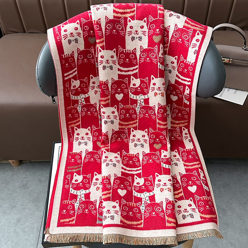 Bufandas coreanas de cachemira de dama 2025 pájaros con un bufón de aire acondicionado que se vuelve más grueso y cálido