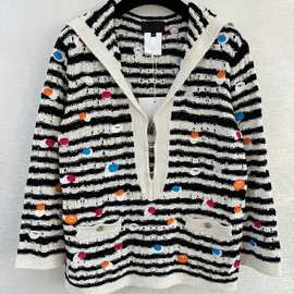 原版开发24早秋新款小香风可爱五彩波点刺绣镂空宽松翻领针织开衫