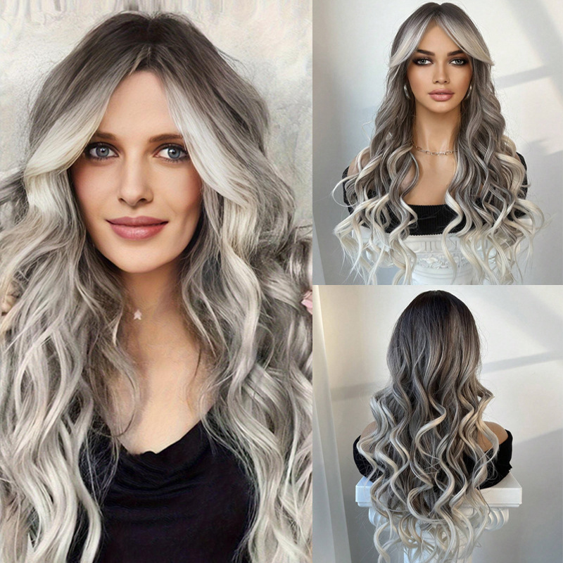 European and American fashion with eight-character bangs long curly hair big wave dyed full head wig daily party wear