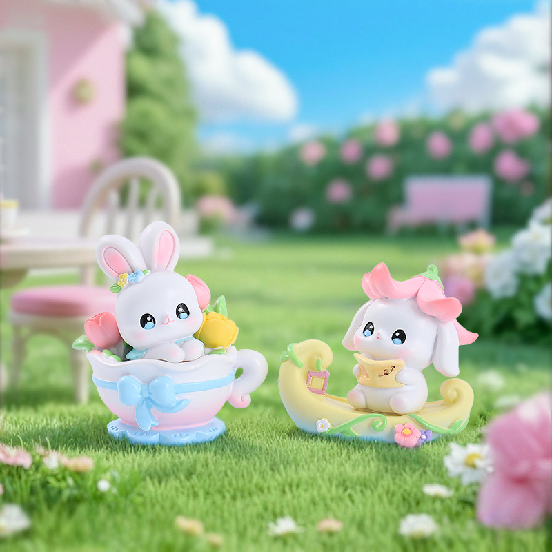 クリエイティブな樹脂工芸品、秘密の花言葉、小さなウサギのブラインドボックス、漫画風で可愛い、女の子の寝室の装飾ギフト、卸売