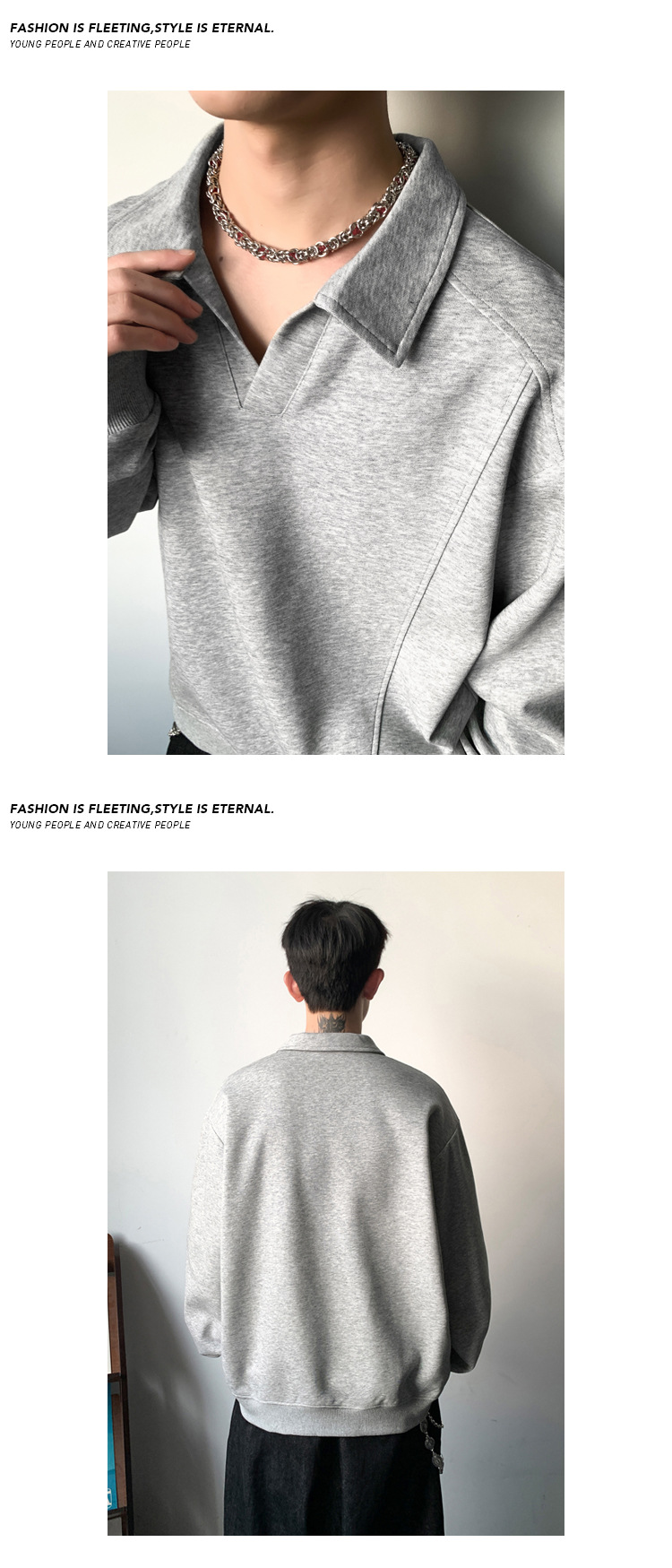 Felpa grigia mezza zip stile old money unisex a maniche lunghe_voghion.com