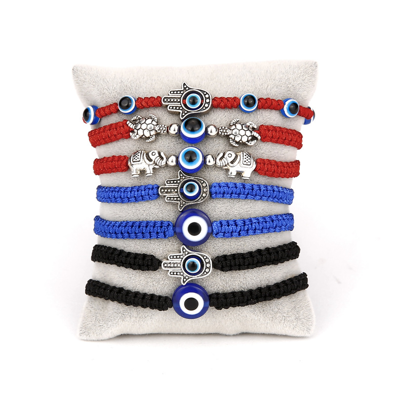 Factory Direct Sales Cross-Border Evil Eyes Cross-Border Palm Blue Eyes Evil Eyes Red Rope Braided Adjustable Bracelet