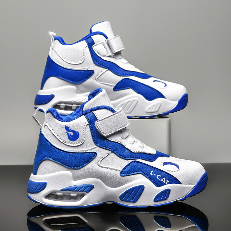 Fábrica directa de zapatos de baloncesto infantil primavera cuero zapatos casuales velcro antideslizante aire al aire libre zapatos deportivos