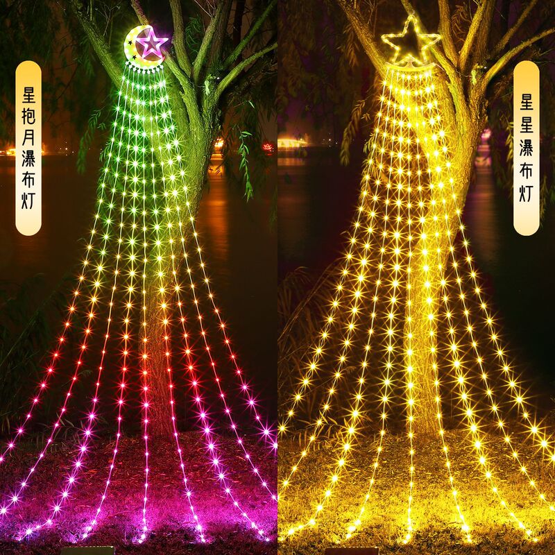 Cross-Border Led Lights, Solar Garden Decorative Lights, Colorful Waterfall Lights, Moon and Five-Pointed Star Lights, Outdoor Led String Lights Cross-Border Led Lights, Solar Garden Decorative Lights, Colorful Waterfall Lights, Moon and Five-Pointed Star Lights, Outdoor Led String Lights