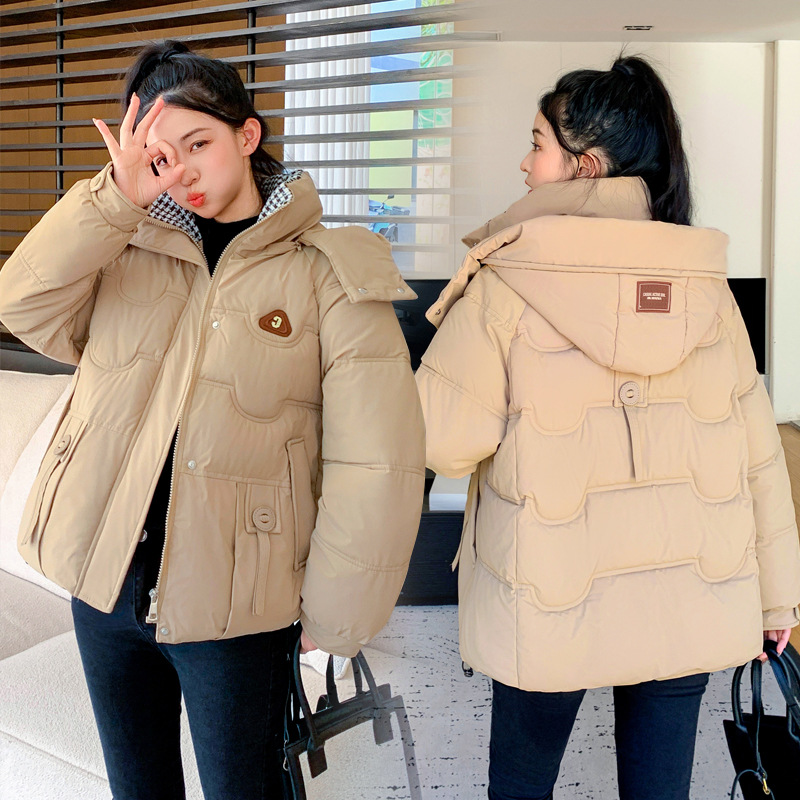 Transfronterizo corto de algodón mujer 2024 invierno nuevo encapuchado desmontable chaqueta de algodón de pluma casuales suelta chaqueta de algodón gruesa image 1