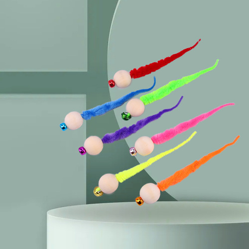 Cross-border pet supplies wooden bead bell colorful cat toy caterpillar sound intelligence cat bug toy 