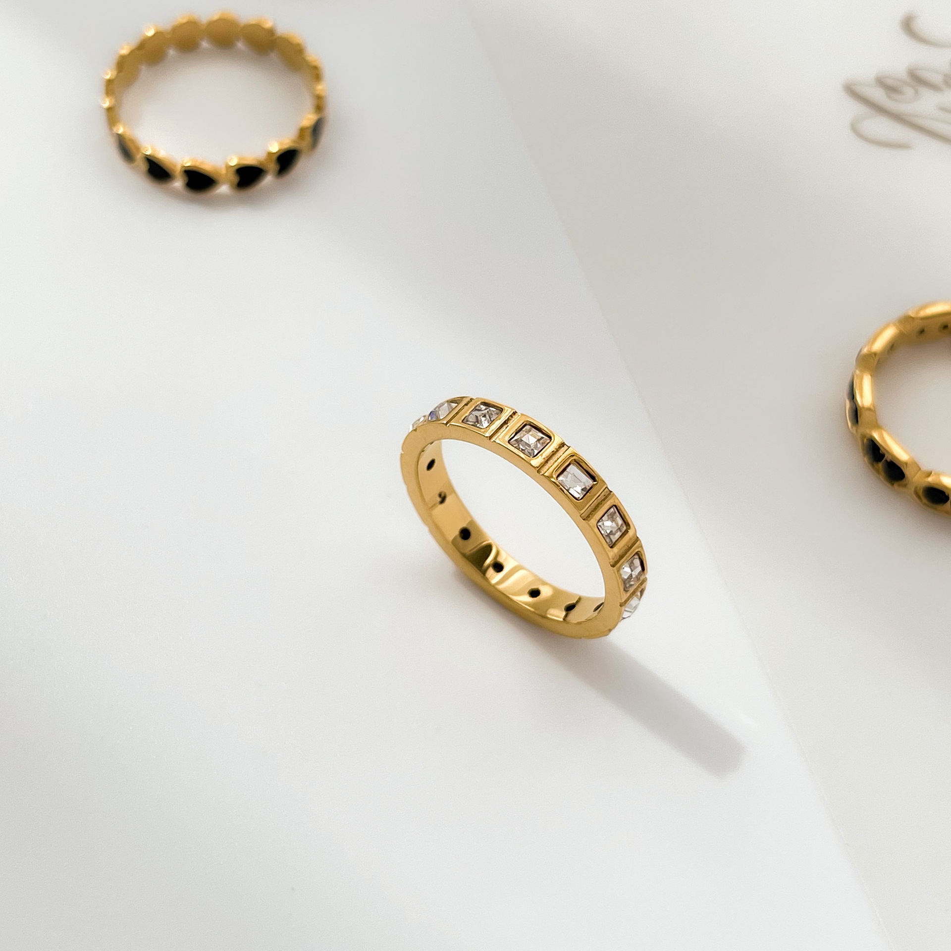 Round, Square, Heart Shape Pattern Simple Style Round Square Heart Shape Titanium Steel Inlay Rhinestones Rings