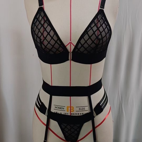 Cross-border Foreign Trade AliExpress Hot Sexy Underwear Grid Perspective Sexy Big Chest Small Bra suit Women Z7