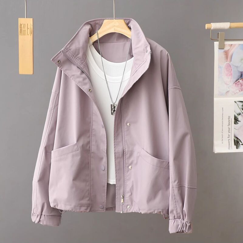 2026 New Spring and Autumn Korean Style Stand Collar Jacket for Women, Loose Casual, Elegant, Solid Color, Stylish and Versatile Jacket 2026 New Spring and Autumn Korean Style Stand Collar Jacket for Women, Loose Casual, Elegant, Solid Color, Stylish and Versatile Jacket