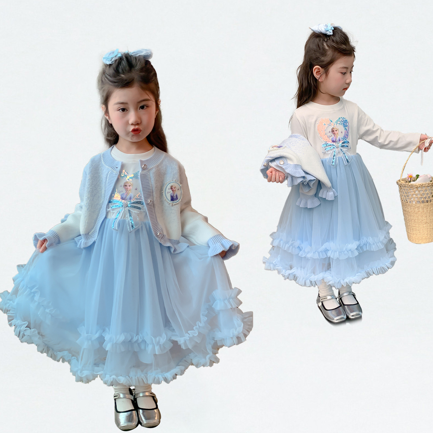 Girls' Dress Spring and Autumn 2026 New Style Toddler Spring Elsa Princess Dress Children's Spring Outfit Two-Piece Set