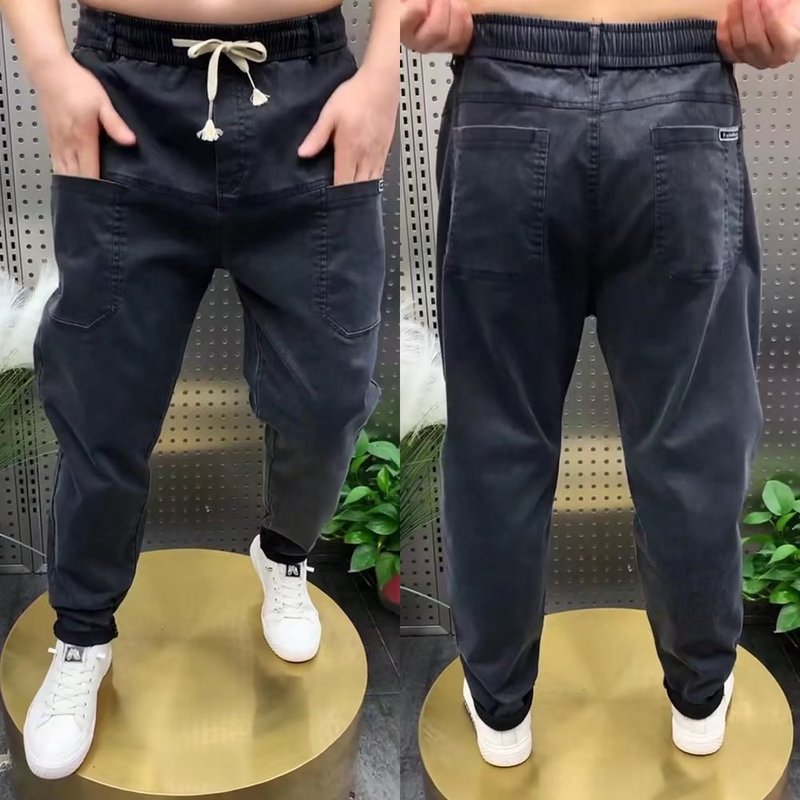 六个兜牛仔裤春秋季新款男士大码休闲小脚裤潮流百搭宽松哈伦长裤|undefined