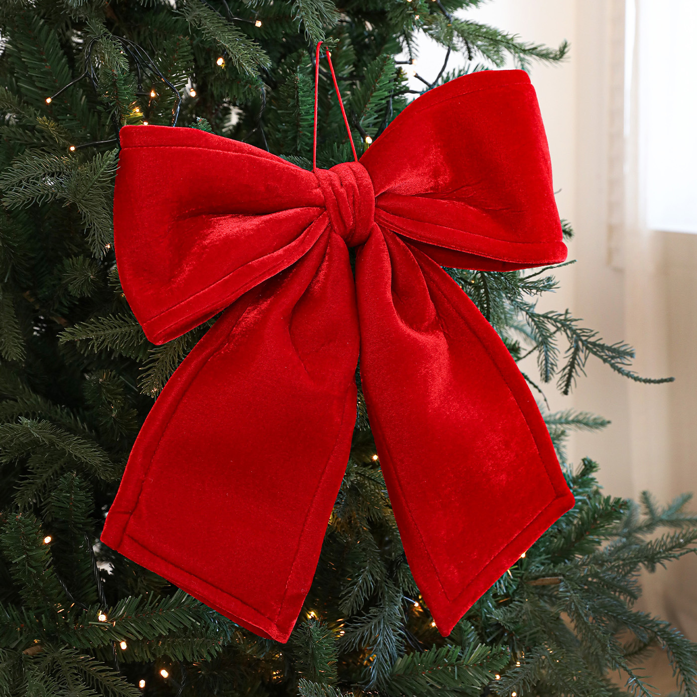 Tela transfronteriza navideña arco tela de terciopelo terciopelo alto árbol de Navidad colgante decoración decoración accesorios