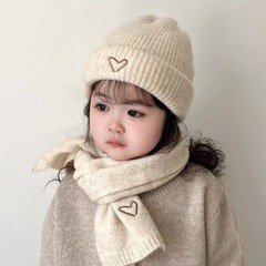 子供用帽子とスカーフの2点セット、秋冬韓国風ニット帽、ベビー暖かいウール帽子、男の子と女の子のプルオーバー帽子