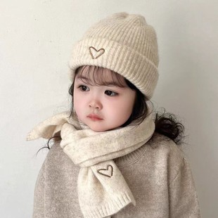 Two-Piece Set of Kidsren's Hats and Scarves, Autumn and Winter Korean Style Knitted Hats, Baby Warm Woolen Hats, Pullover Hats for Boys and Girls