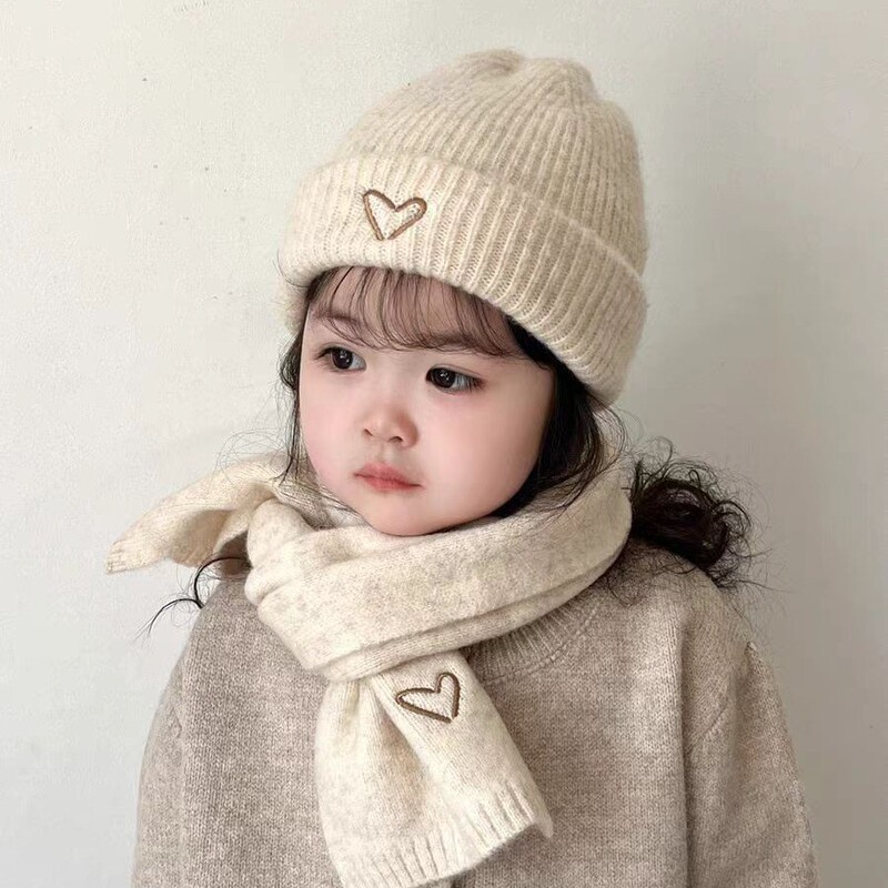 子供用帽子とスカーフの2点セット、秋冬韓国風ニット帽、ベビー暖かいウール帽子、男の子と女の子のプルオーバー帽子|undefined