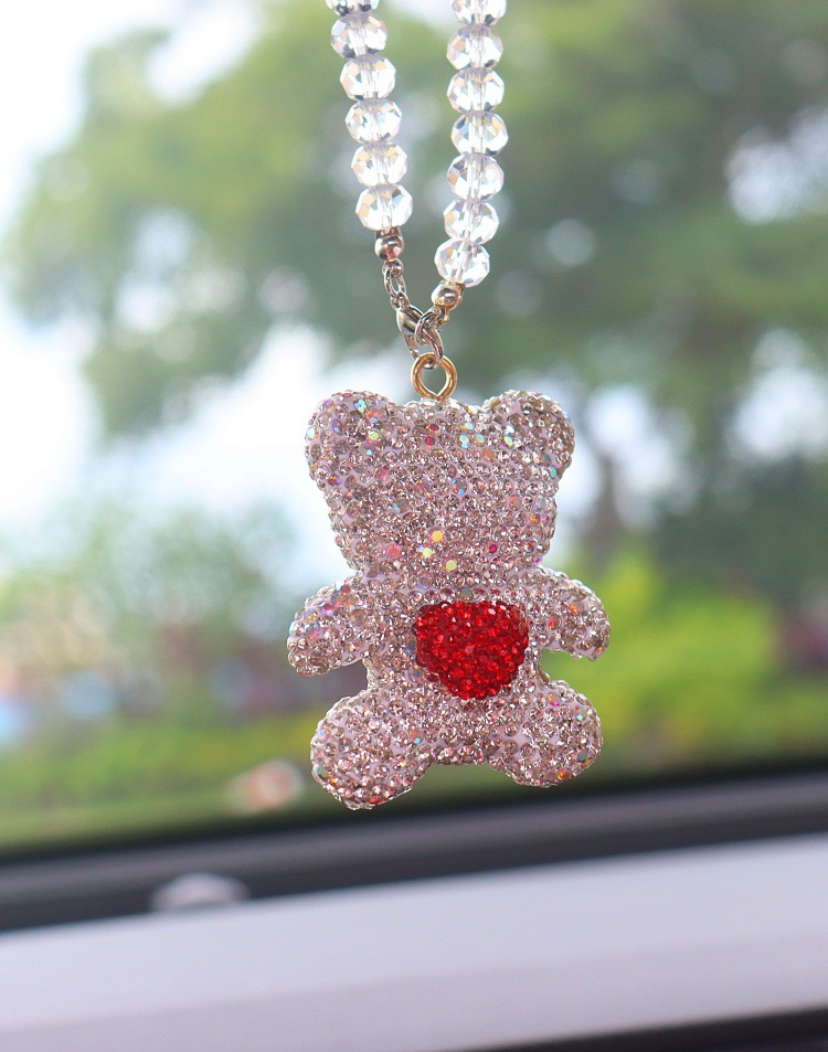 Cross-Border Amazon Clay Full Diamond Love Bear Car Pendant Car Interior Pendant High-End Letter Car Pendant for Women