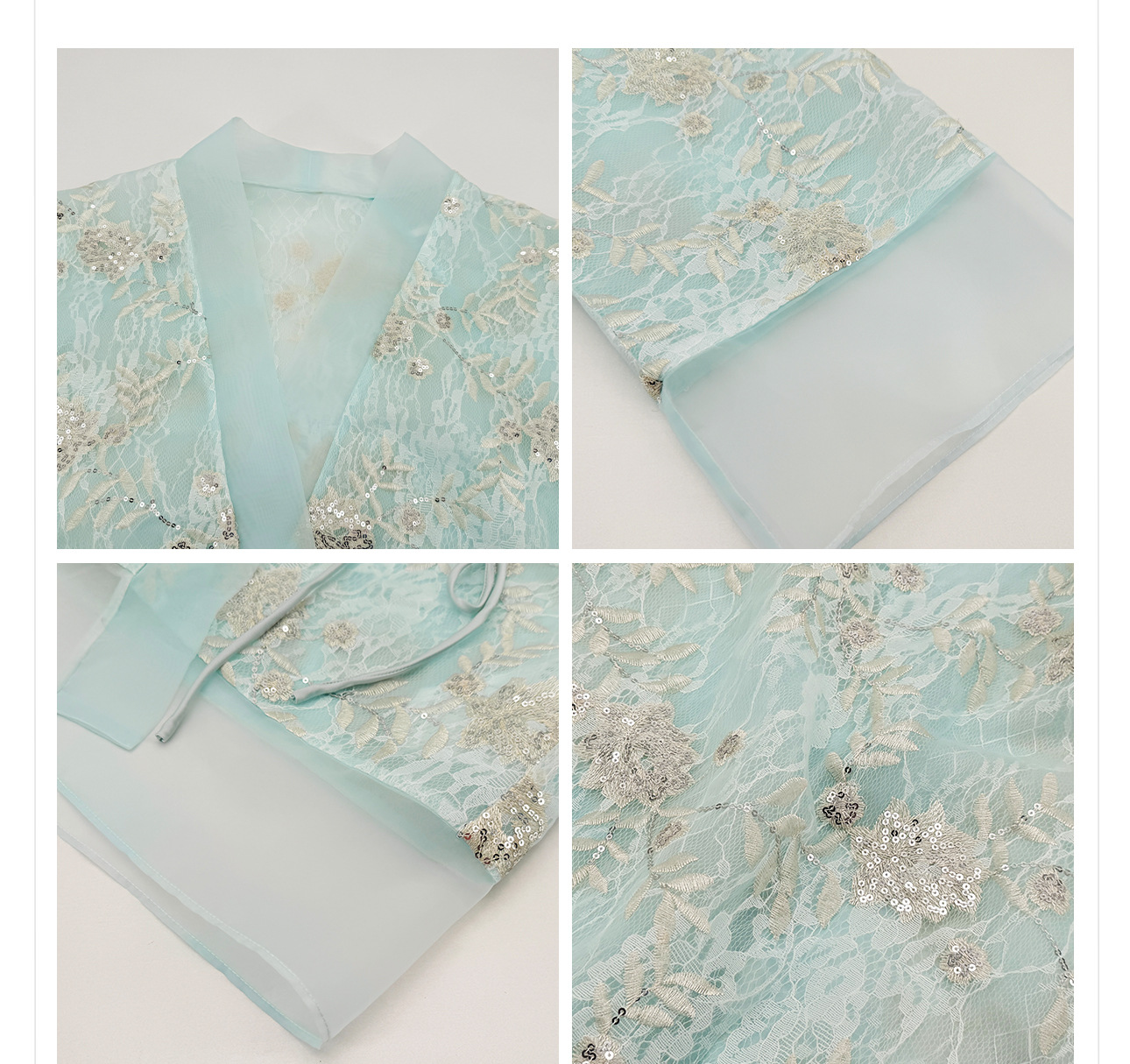 Bộ áo khoác ngoài và đầm dây phong cách Tân Trung Hoa thêu hoa sequin nặng — bộ đồ, đầm dây, áo khoác chi tiết 12