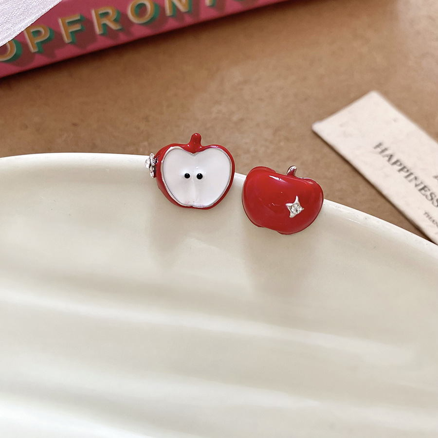 Ensemble de bagues en forme de pomme en forme de C, style forêt, avec aiguille argentée et motif goutte d'huile. Boucles d'oreilles au design unique et frais._voghion.com