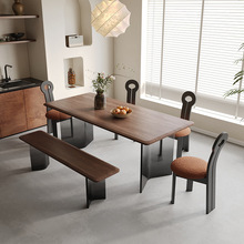 北美黑胡桃木餐桌亚克力家用设计师侘寂风樱桃木实木餐桌椅组合