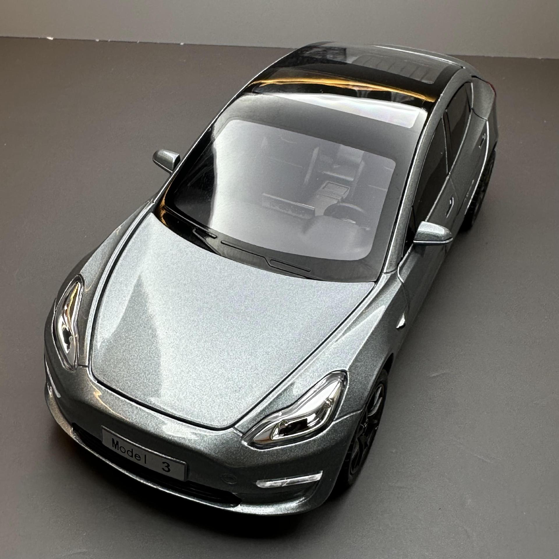 Modelo de coche de aleación de coche 1:24 Tesla Model3 nueva energía Tire hacia atrás el sonido y la luz del coche de juguete modelo de música adornos