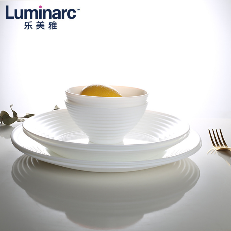 Le Meiya Peno Threaded White Jade Tempered Glass Tableware Rice Bowl Noodle Bowl Soup Bowl Fish Dish Plate Home Nordic Style