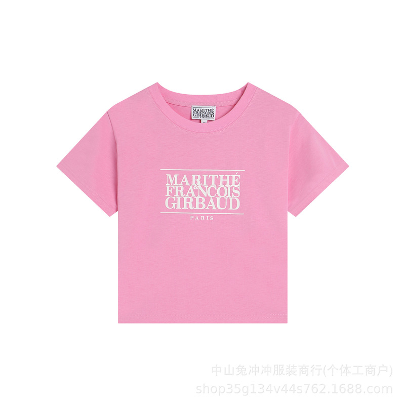韩国marithe字母刺绣印花休闲正肩短袖男女同款重磅T恤一件代发潮|undefined