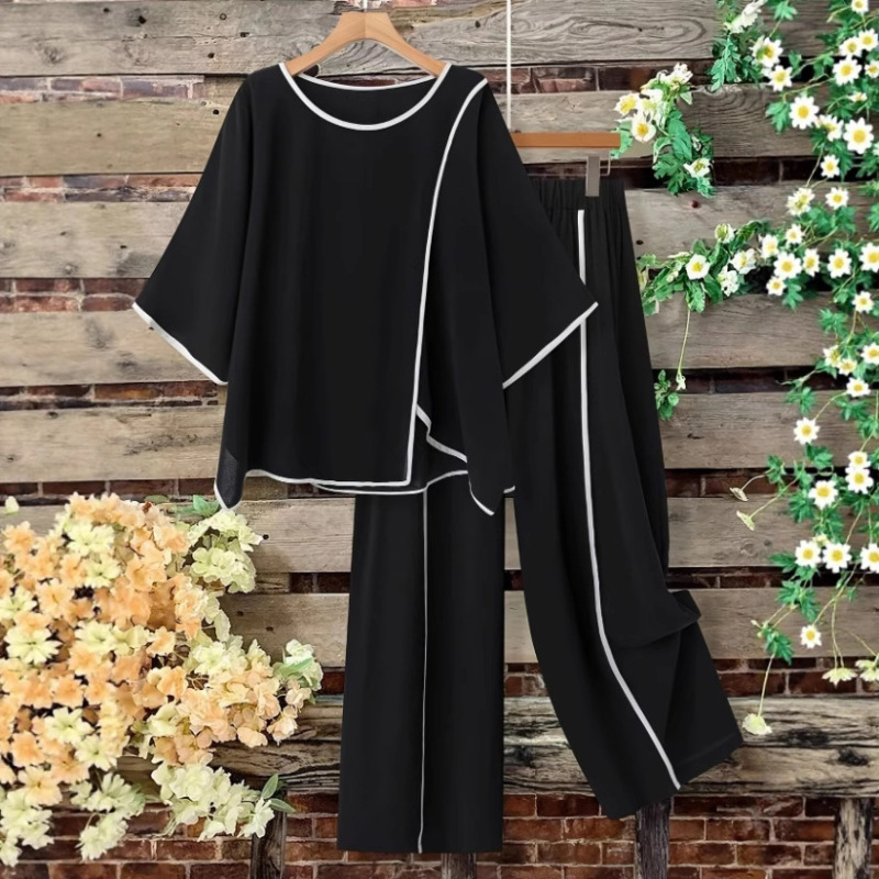 2025 New European and American Cross-Border Knitted Casual Suit Spring and Summer Color-Blocking Tube Craft Set Korean Style Casual Loose Set