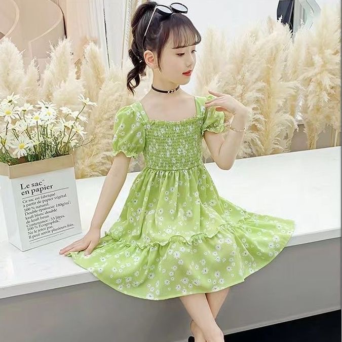 Falda de princesa para niñas 2023 nuevo vestido floral falda delgada para niña verano 3-10 años versión coreana