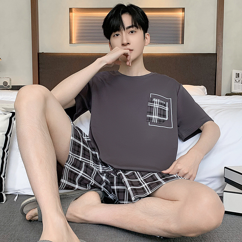 2024 nuevos pijamas para hombres, pantalones cortos finos de verano de manga corta, trajes de primavera y verano, ropa informal para el hogar