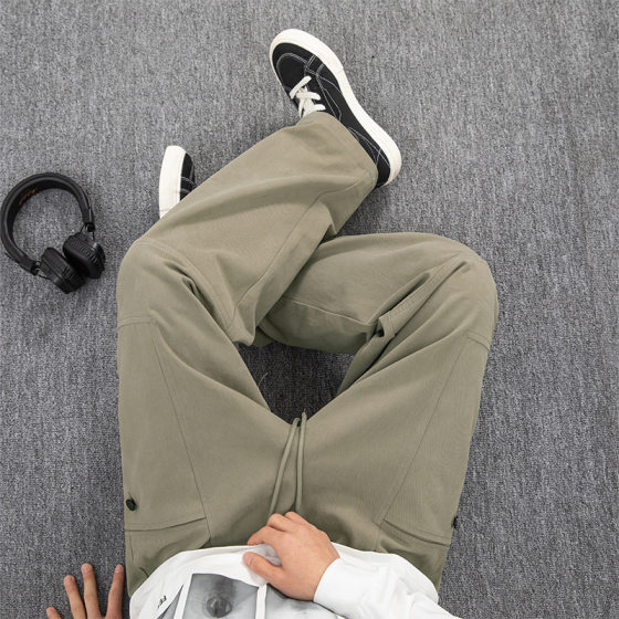 Side Half Pocket Casual Pants Men's Spring New Split Stitching Design Long Pants Retro Wash Water Crane Pants