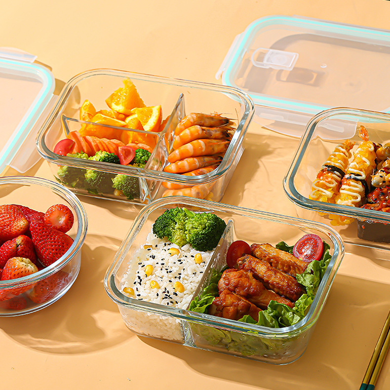 Microwave Heating Glass Preservation Box with Bento Box Borosilicate Glass Lunch Box Partition Glass Preservation Bowl Microwave Heating Glass Preservation Box with Bento Box Borosilicate Glass Lunch Box Partition Glass Preservation Bowl