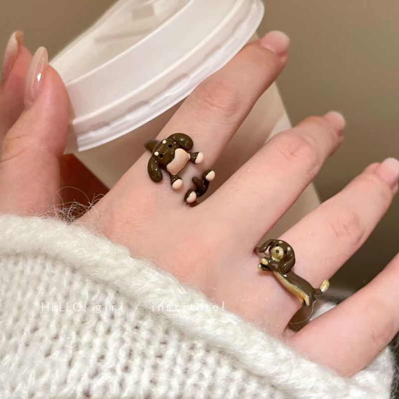 Cartoon Cute Dachshund Dog For Women, Niche Exquisite High-Value Girly Heart Personality Versatile Ring 2026 New Model_voghion.com