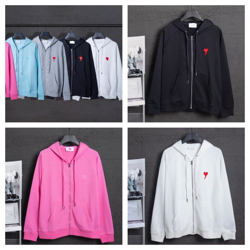 25 Autumn and Winter Zipper Hooded Sweatshirt Couple Trendy Brand Heart Embroidered Cardigan Sports Heavy Top Jacket Versatile