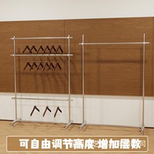 服装店展示架可调节不锈钢双层落地式衣架女装店移动陈列货架带轮