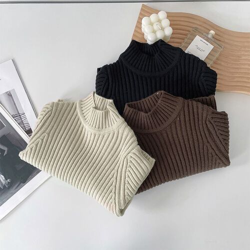 Skin-friendly, anti-pilling, warm inner base layer autumn and winter thickened half-high collar pit striped pullover sweater 0158A032