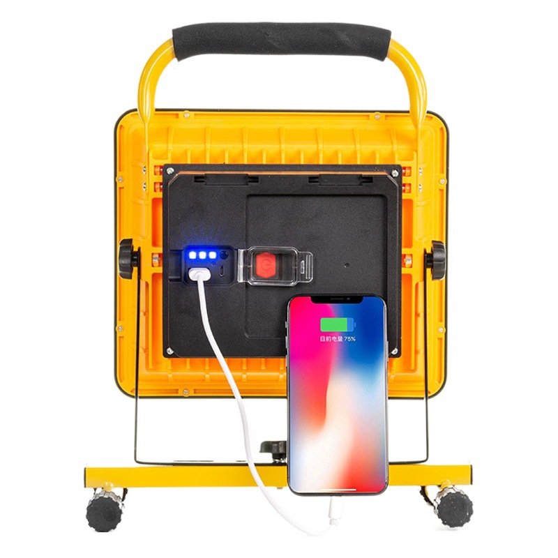 Luz de inundación LED transfronteriza, luz fuerte, luz fuerte, luz de trabajo móvil, luz de minero con pantalla eléctrica recargable, luz de césped exterior