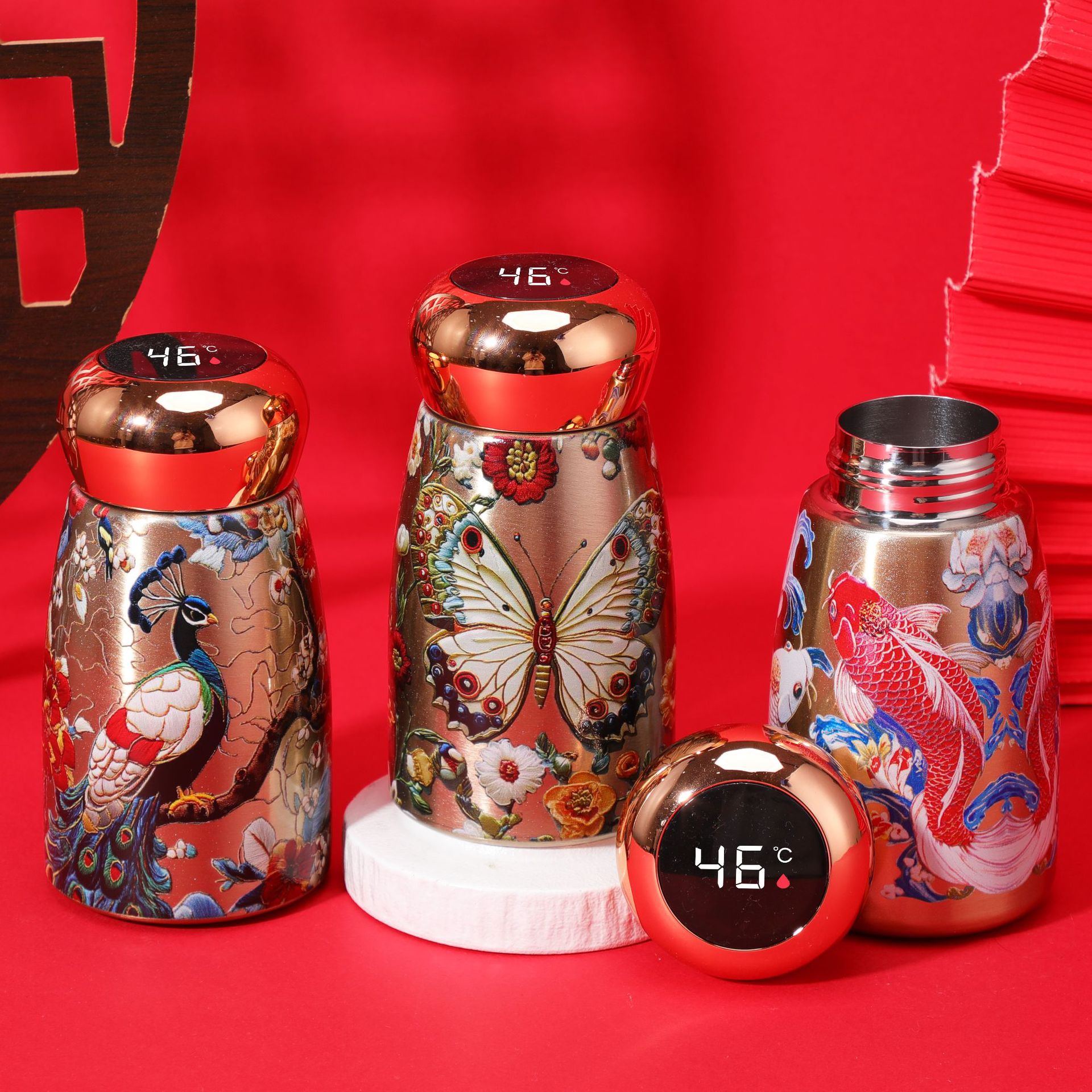 高颜值国潮蘑菇杯智能温显316不锈钢保温杯便携小巧迷你口袋杯