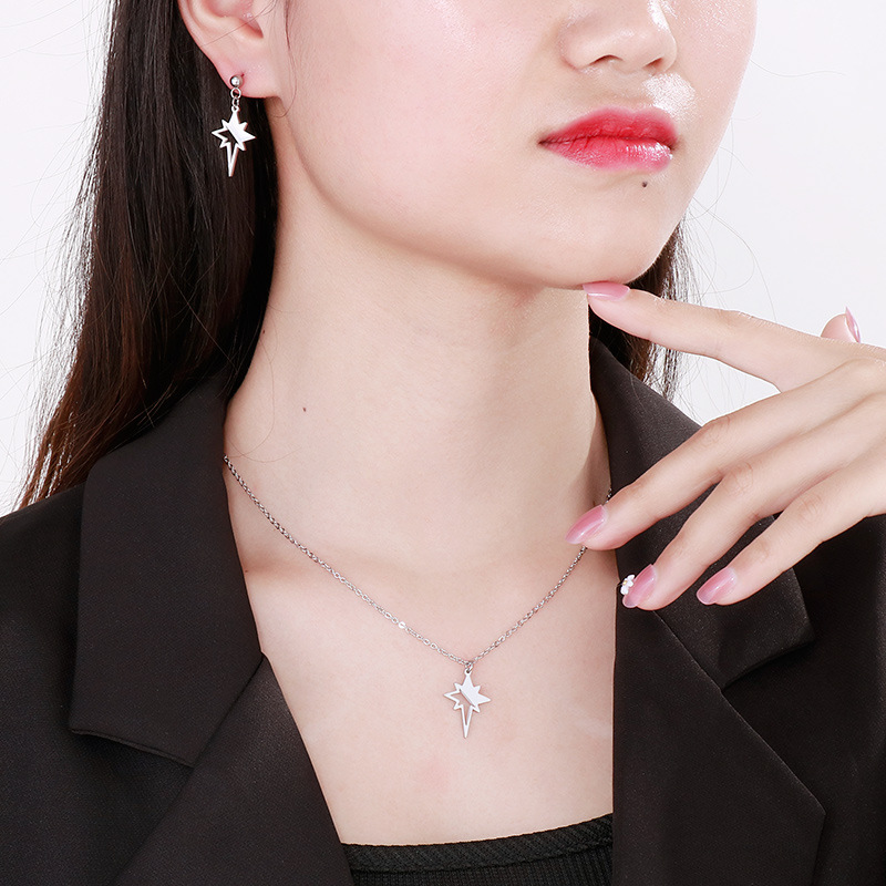 Women'S Gender PVD Coated 18K Gold Plated Lightning Stainless Steel Fashion Waterproof Non Tarnish Earrings Necklace