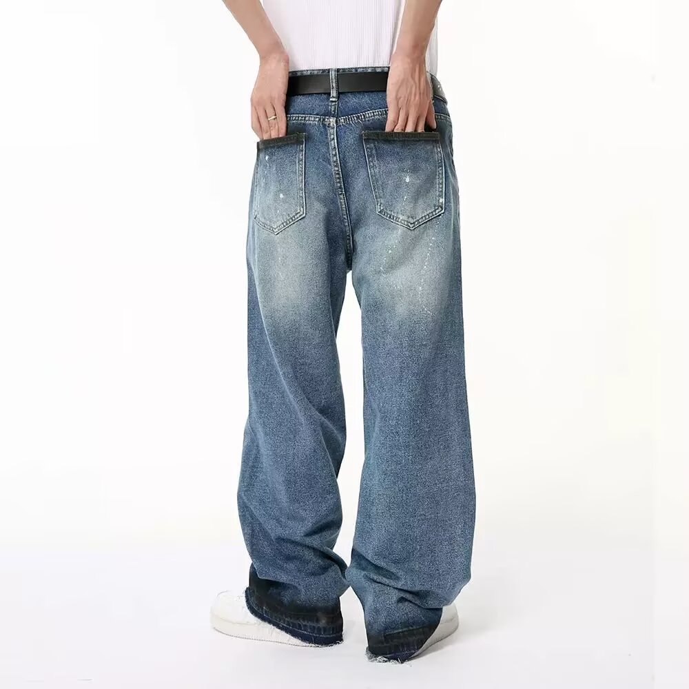 Men's Oversized Relaxed Fit Jeans Streetwear Splatter Wash Vintage Blue Paint Effect Denim (XS-3XL)_mkmklike.com