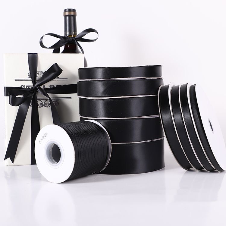 Cintas negras 0.6-5CM poliéster cinta para el cabello arco cinta cinta cinta de seda embalaje de flores caja de regalo correa de decoración