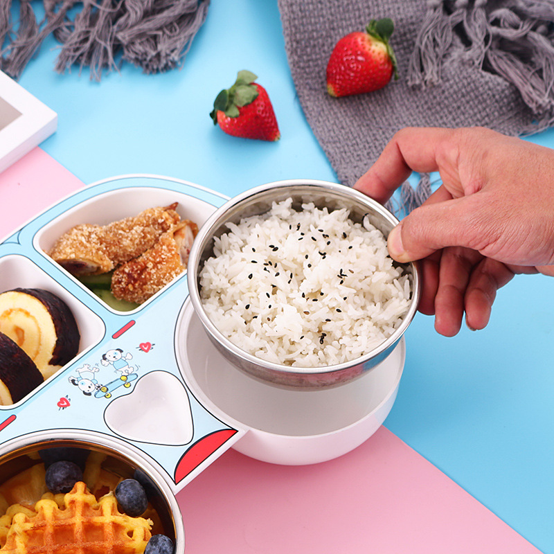 Placa de acero inoxidable 304 placa infantil traje de jardín de infantes de dibujos animados plato de comida rápida suplemento de comida para bebés Placa de rejilla Coche